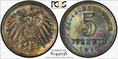 1917-D 5 Pfg J-297 MS65