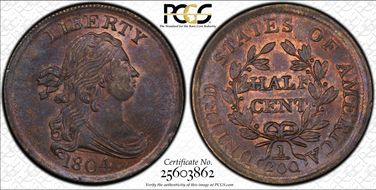 1804 1/2C Crosslet 4, Stems MS65BN