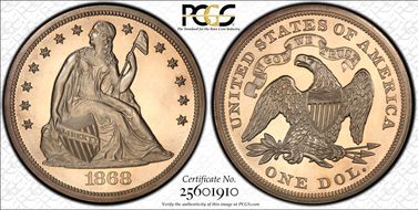 1868 $1 PR63CAM