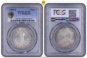 1909-S Peso KM-172  Ag AU58