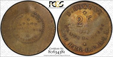 (1861-65) Token OH S-46-25B Brass B. Howell VF35