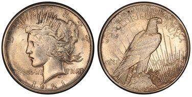 1921 $1 High Relief, Peace AU58