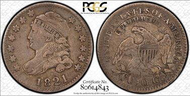 1821 10C JR-5, Large Date VF30