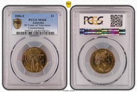 2006-S $1 50 Years of Television Counterstamp MS68