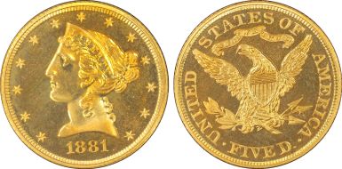 1881 $5 PR67CAM