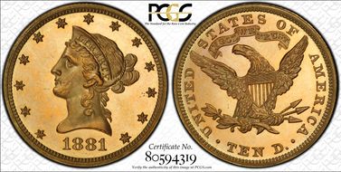 1881 $10 PR64CAM
