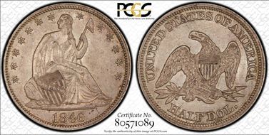 1846 50C Tall Date AU55