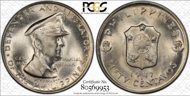 1947-S 50C Douglas MacArthur Allen-R1a  DDO MS66