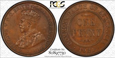 1931 (m) 1D English obverse Aligned date AU58BN