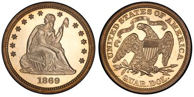 1869 25C PR65CAM