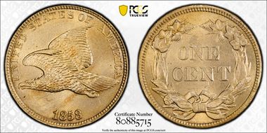 1858 1C Large Letters MS66