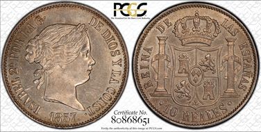 1857 10 R 6 Pt. Star Madrid MS62