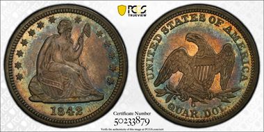 1842-O 25C Large Date MS63