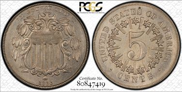 1866 5C Rays MS63