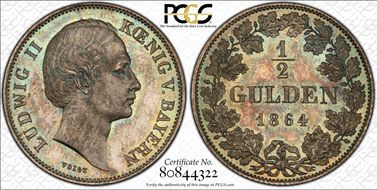 1864 1/2 Gul KM-866 Ludwig II MS67