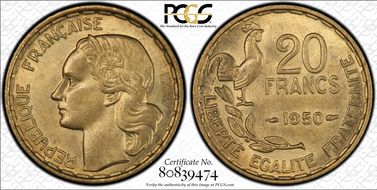 1950 20 Fr Georges Guiraud - 3 fauc Gad-864 MS65