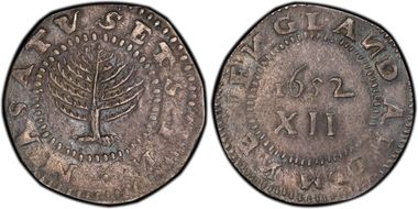 1652 Shilling Pine Tree, Lg. Planchet, No H AU53