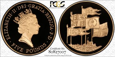 1996 £5 S-L3 Elizabeth II Birthday Au PR70DCAM