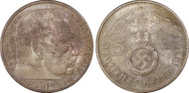 1936-A 5 Mk Swastika J-367 MS65