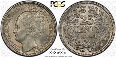 1944-P 25C Acorn privy mark MS65