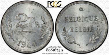 1944 2 Fr KM-133 Allied Occupation MS63