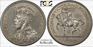 1934-35 Florin Centennial KM-33  Ag AU53