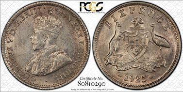 1925(m,sy) 6D KM-25  Ag AU58