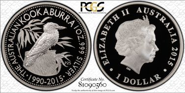 2015-P $1 Kookaburra Ag PR69DCAM
