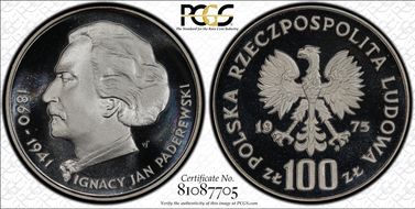 1975 MW 100 Zl Paderewski PR69DCAM