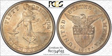 1917-S 50C Allen-14.06a Broken 7 AU55