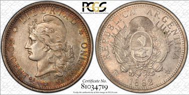 1882 50C KM-28  Ag AU55