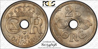 1935 N GJ 25 Øre MS64