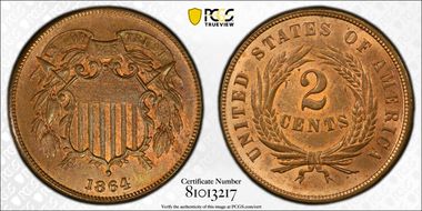 1864 2C Large Motto MS65RB