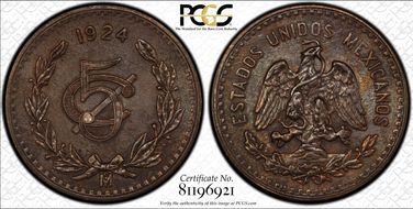 1924-Mo 5C KM-422 AU58BN