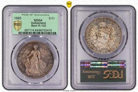 1885 5 Fr Bern R-193 MS64