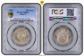 1934 50 Leva KM-44  Ag MS64