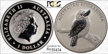 2010-P $1 Kookaburra MS70