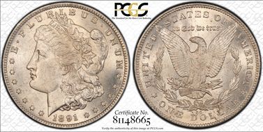 1891-CC $1 VAM 3, Spitting Eagle MS63+