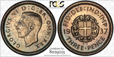 1937 3D S-4085 Silver Shield on Rose PR65