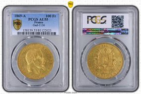 1869-A 100 Fr Gad-1136 F-551 AU55