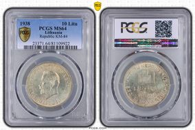 1938 10 Litu Republic ↑↑ KM-84 Ag MS64
