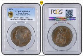 1854 1D S-3948 Plain Trident MS64BN