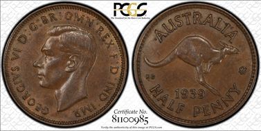 1939 1/2D Kangaroo Reverse AU55BN