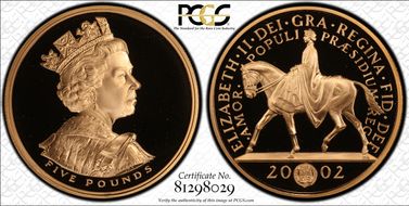 2002 £5 S-L10 Golden Jubilee Au PR69DCAM