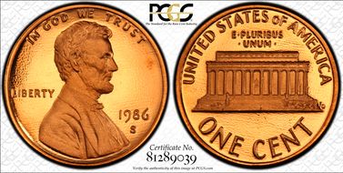 1986-S 1C PR69DCAM
