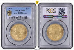 1939 5 Fr Gad-761 Bronze-Al MS65
