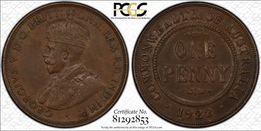 1922 (p) 1D Indian Obverse AU55BN
