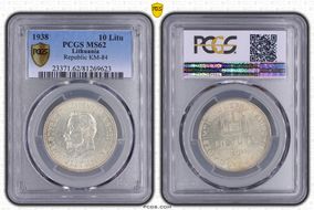 1938 10 Litu Republic ↑↑ KM-84 Ag MS62