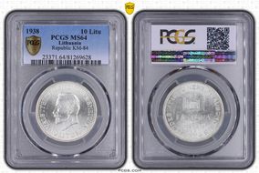 1938 10 Litu Republic ↑↑ KM-84 Ag MS64