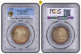 1938 10 Litu Republic  ↑↑ KM-84 Ag MS66